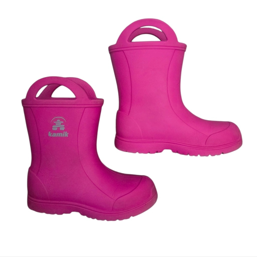 Kamik Kids Waterproof Handle Rain Boots in Hot Pink Sz 12